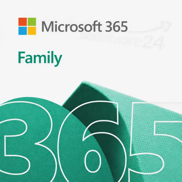 Microsoft 365 Family Cover mit Microsoft-Logo und großem „365“ in Grün