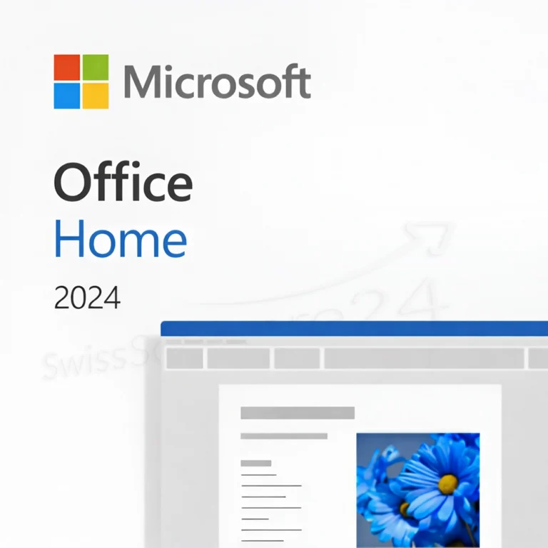 Microsoft Office Home 2024 Cover mit Microsoft-Logo, Schriftzug „Office Home 2024“ und Vorschau eines Dokuments