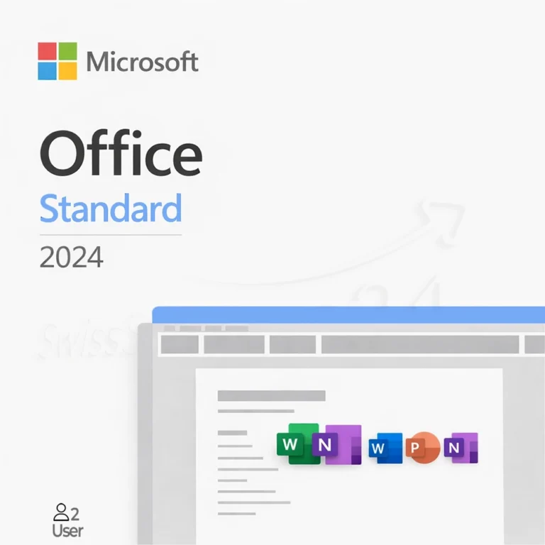Office Standard 2024 Cover mit Logo, hellblauem Titel und Hinweis auf 2 Nutzer